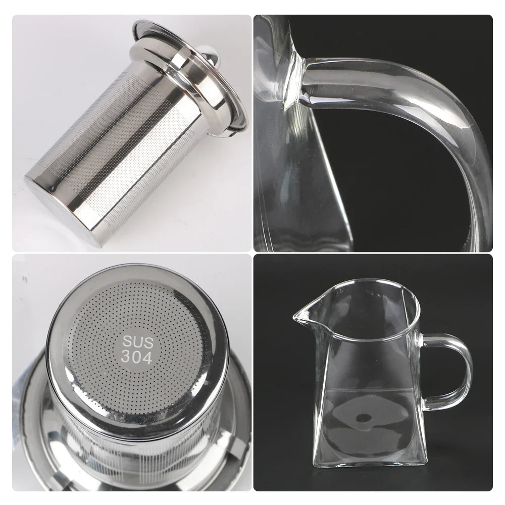 Carvallo Tekanna i glas med rostfritt stålsil | Värmebeständig & Diskmaskinssäker | För lös te & tebollar | 550/750/950 ml