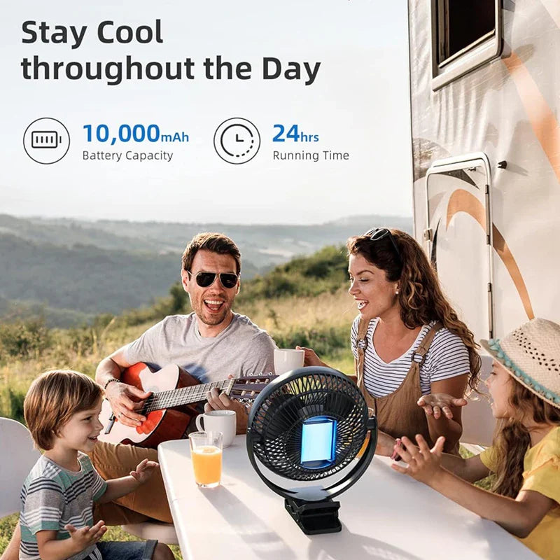 Carvallo-Ventilator BreeziClip | 8-tum | Tyst & Återuppladdningsbar | 10.000 mAh Batteri | För barnvagnar, camping & hem