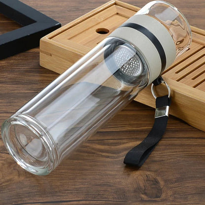 Royelux Glass Tea Infuser Bottle – 450ml Dubbelväggad Tumbler för Löst Te &amp; K herbalte