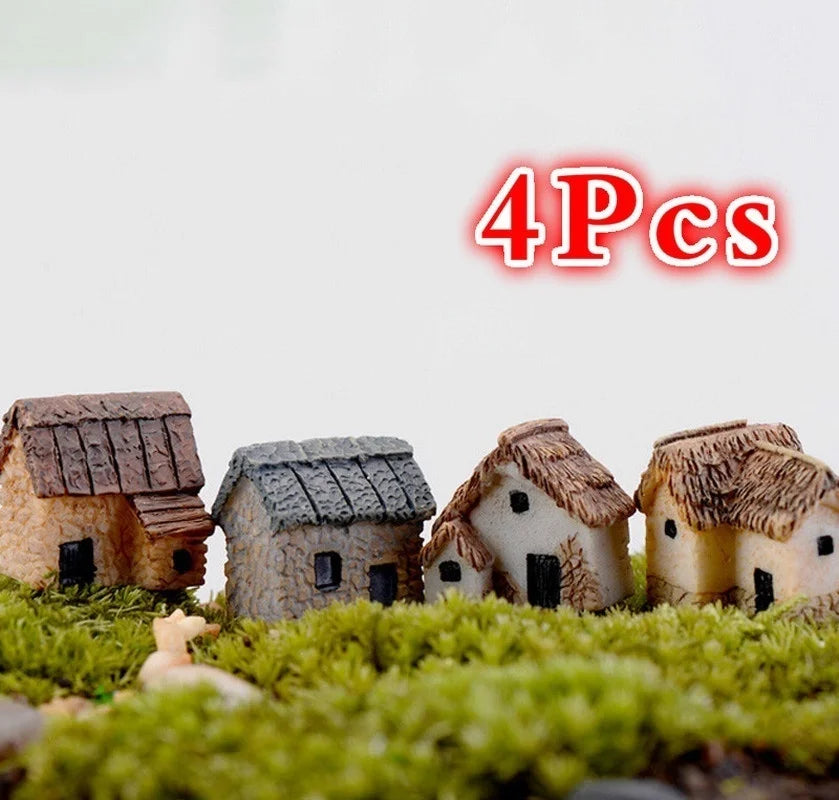 Carvallo FairyHome Set Miniatyrhus 4-pack | Feingård & Dekorationsfigurer | Harts | 2x2x1,5 cm | För DIY & Sagoträdgårdar