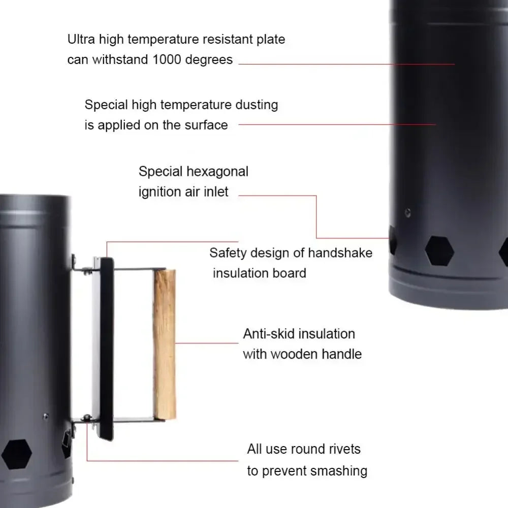 Carvallo Bärbar kolgrill av rostfritt stål | Med värmetåligt trähandtag | 27,5 × 16,5 cm | För utomhus, camping & picknick