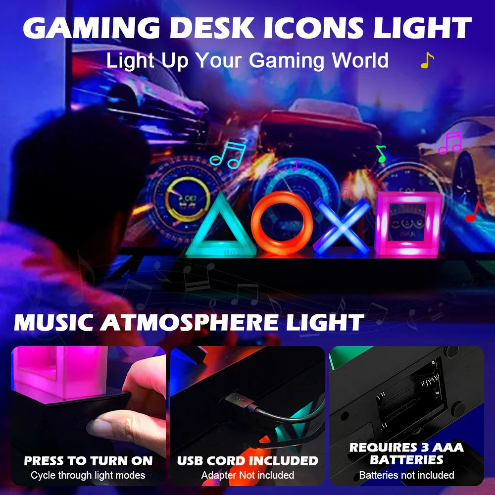 LED Bordlampa PlayStation Symbol – Musikstyrd Dekolampa för Gaming &amp; Sovrum