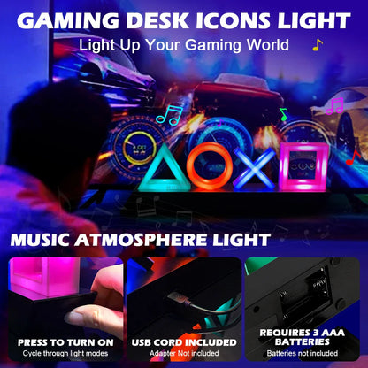 LED Bordlampa PlayStation Symbol – Musikstyrd Dekolampa för Gaming &amp; Sovrum