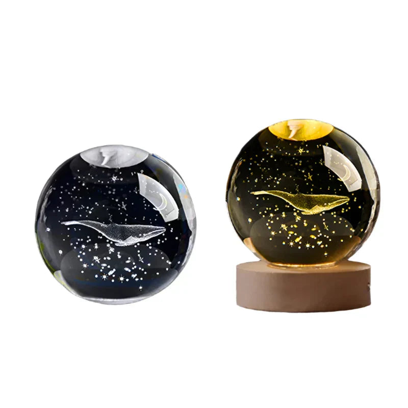 LumiCrystal - 3D LED Nattljus med Stjärnprojektor och Träbas