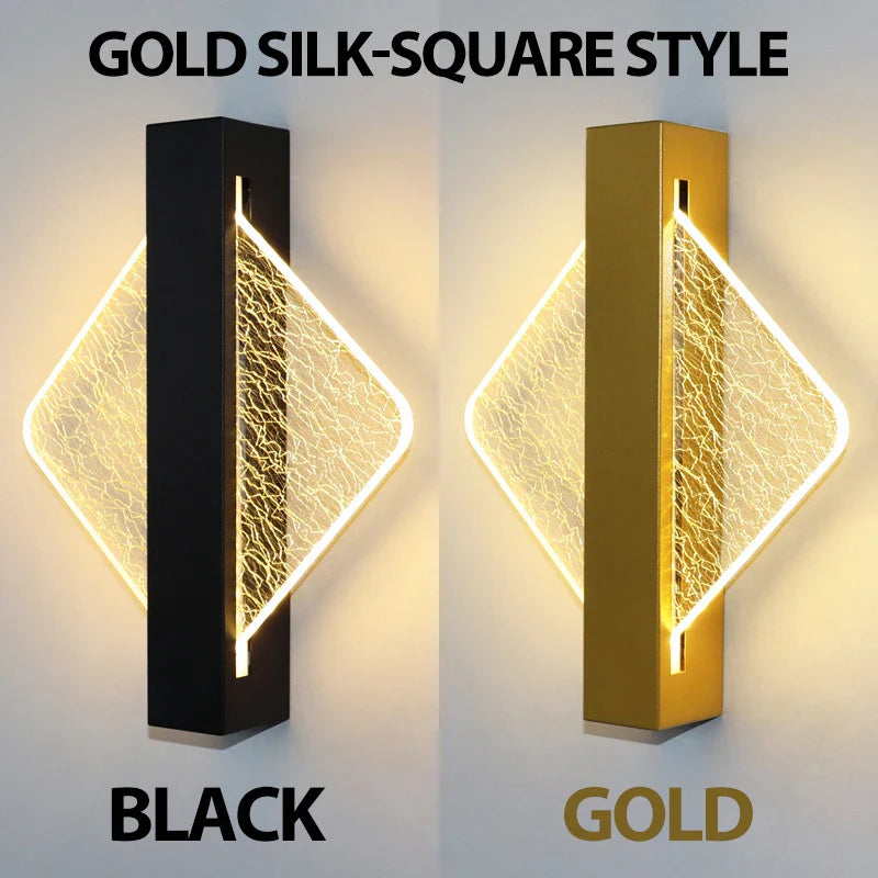 Modern LED Vägglampa med Guldblad Finish – Akryl Väggsconse för Inomhus Sovrum och Vardagsrum Belysning