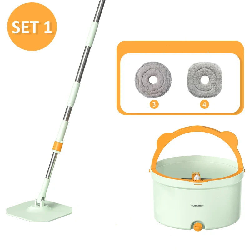 Självrengörande mopp med rotationsfunktion och hink