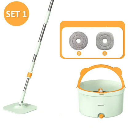 Självrengörande mopp med rotationsfunktion och hink