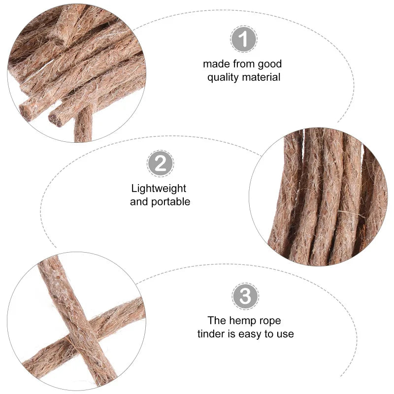 Carvallo Dochte FireLoom Natur | 10-pack hamprep | För utomhus, bushcraft & camping | Vattenavvisande & omedelbart antändbar