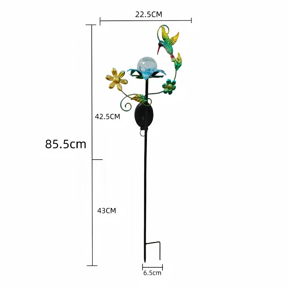 Carvallo Solsken Solar Trädgårdsstake Blomma med LED | Glasblomma & Järnstång | Automatiskt ljus vid skymning | För Trädgård, Balkong & Terrass