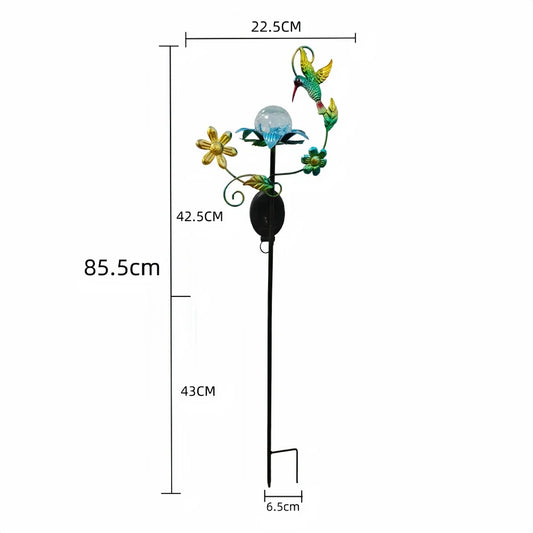 Carvallo Solsken Solar Trädgårdsstake Blomma med LED | Glasblomma & Järnstång | Automatiskt ljus vid skymning | För Trädgård, Balkong & Terrass