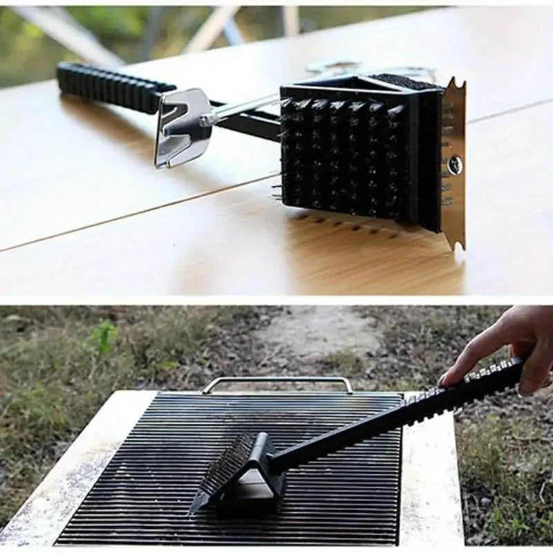 Carvallo Master 3-i-1 BBQ-rengöringsborste | Med kopparborstar, svamp &amp; skrapa | För grill &amp; ugn | 42 cm