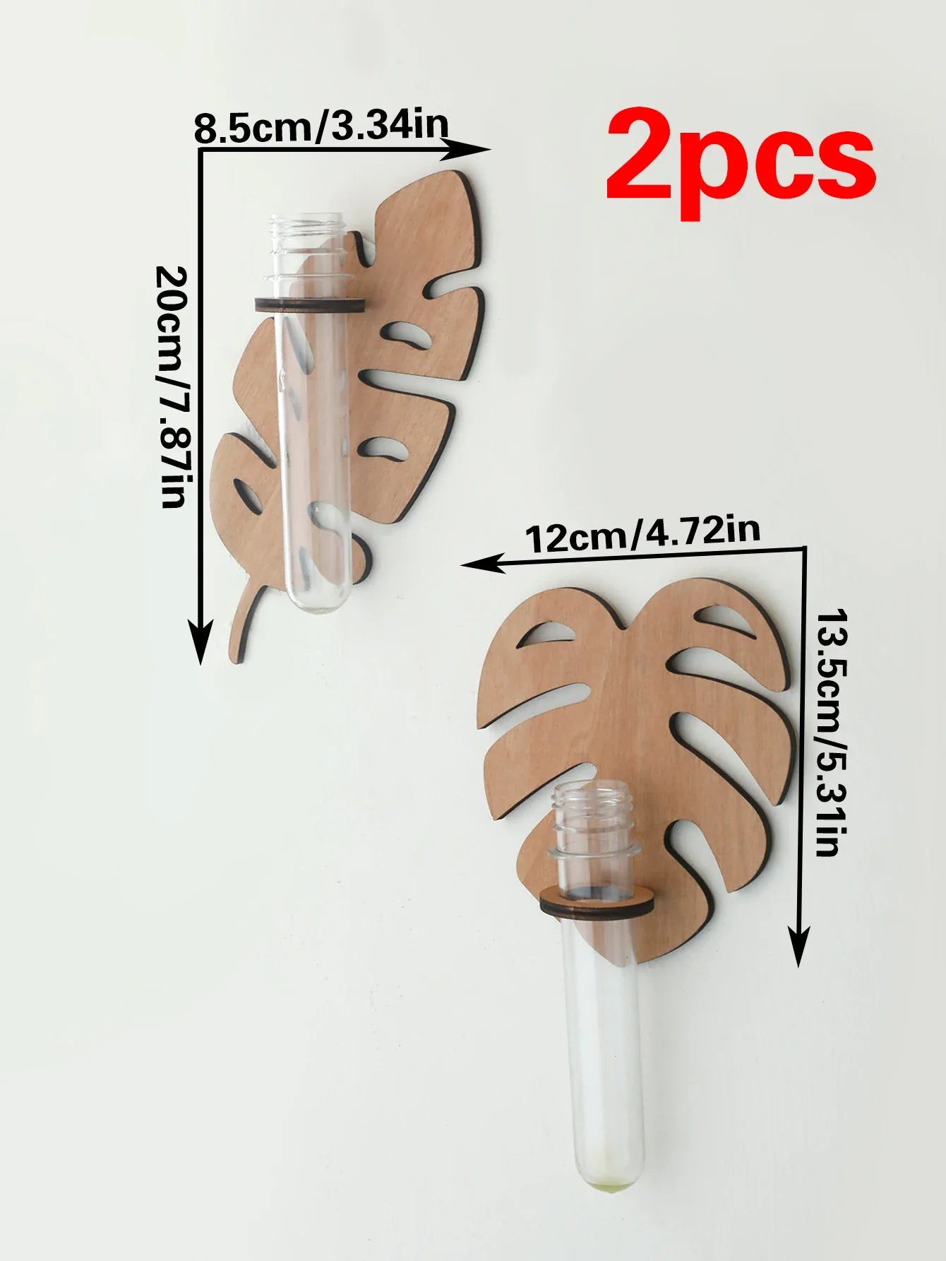 Carvallo väggvaser i blommönster med provrör | 1/2 styck träväggdekoration för växter och sticklingar | Handgjorda växt hållare för vardagsrum, hall och kontor
