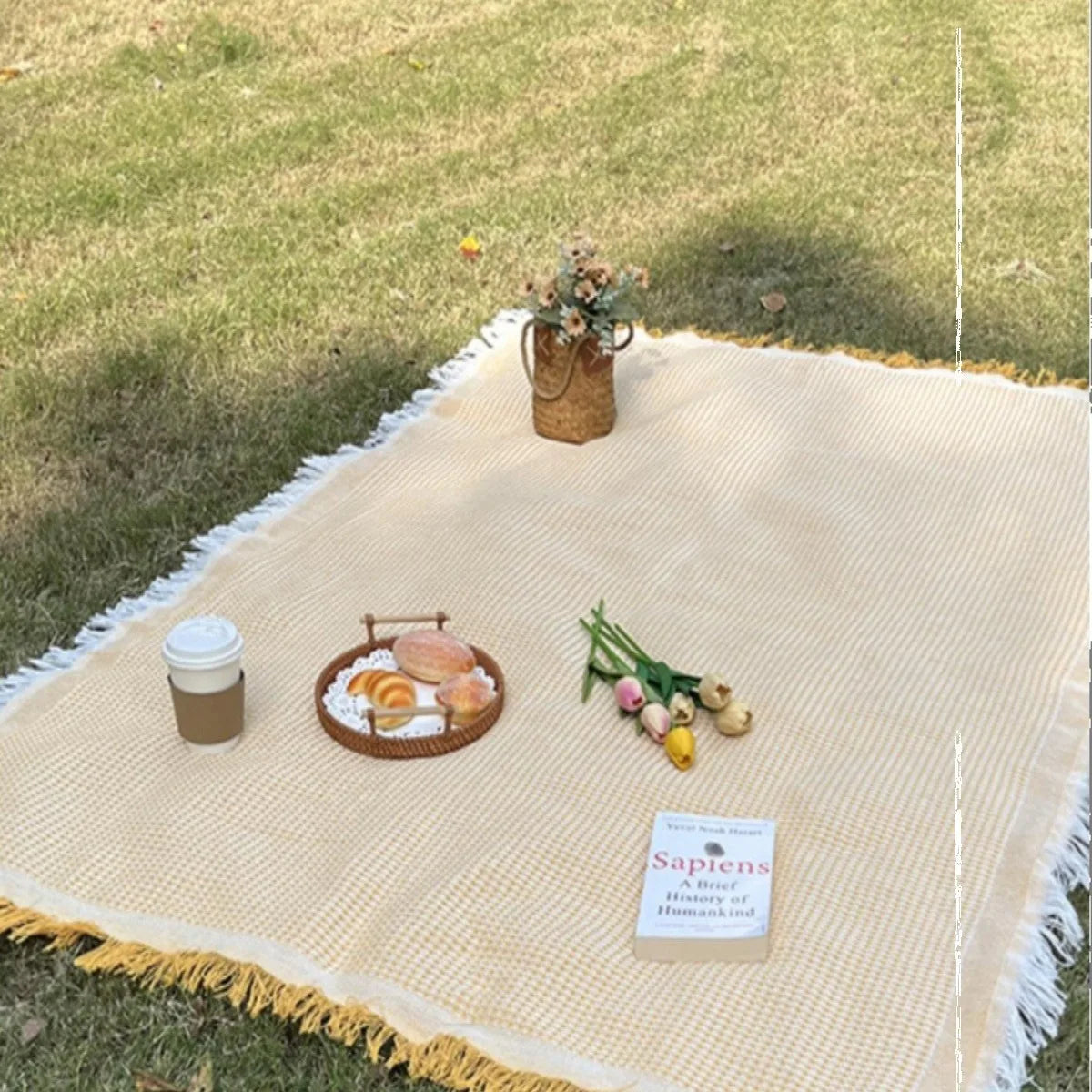 Boho Picknickfilt med fransar