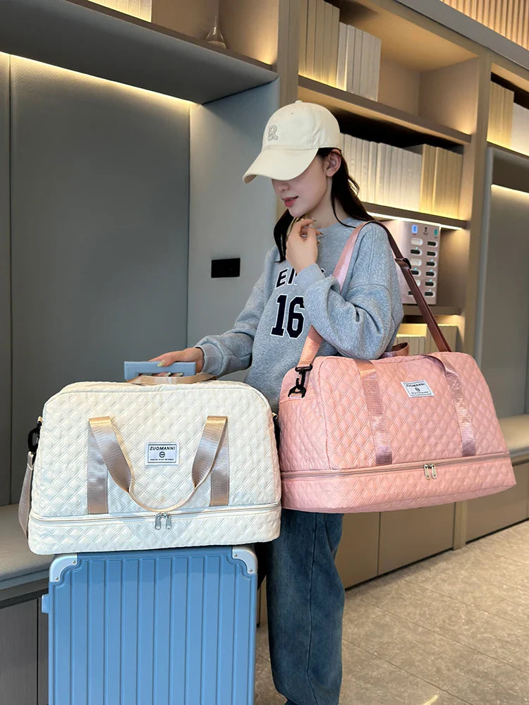 Carvallo TravelFlex Lätt resväska med diamantmönster | Stor sport- & weekendväska med skofack & vått fack | Godkänd för handbagage & vikbar