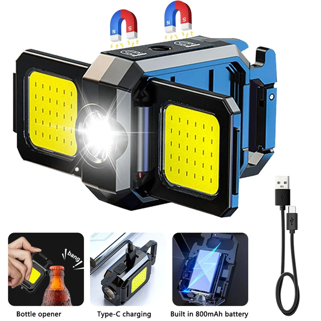 Carvallo Mini Ficklampa | 1000 Lumen | Magnetisk &amp; Återuppladdningsbar | Med flasköppnare &amp; karbinhake