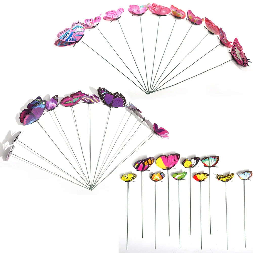 Carvallo Butterfly Garden Stake | Set of 10 | Weatherproof & Colorful | For Beds, Flower Pots & Balcony