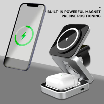 3 i 1 Snabb Magnetisk Fällbar Trådlös Laddare För iPhones, AirPods och Apple Watches