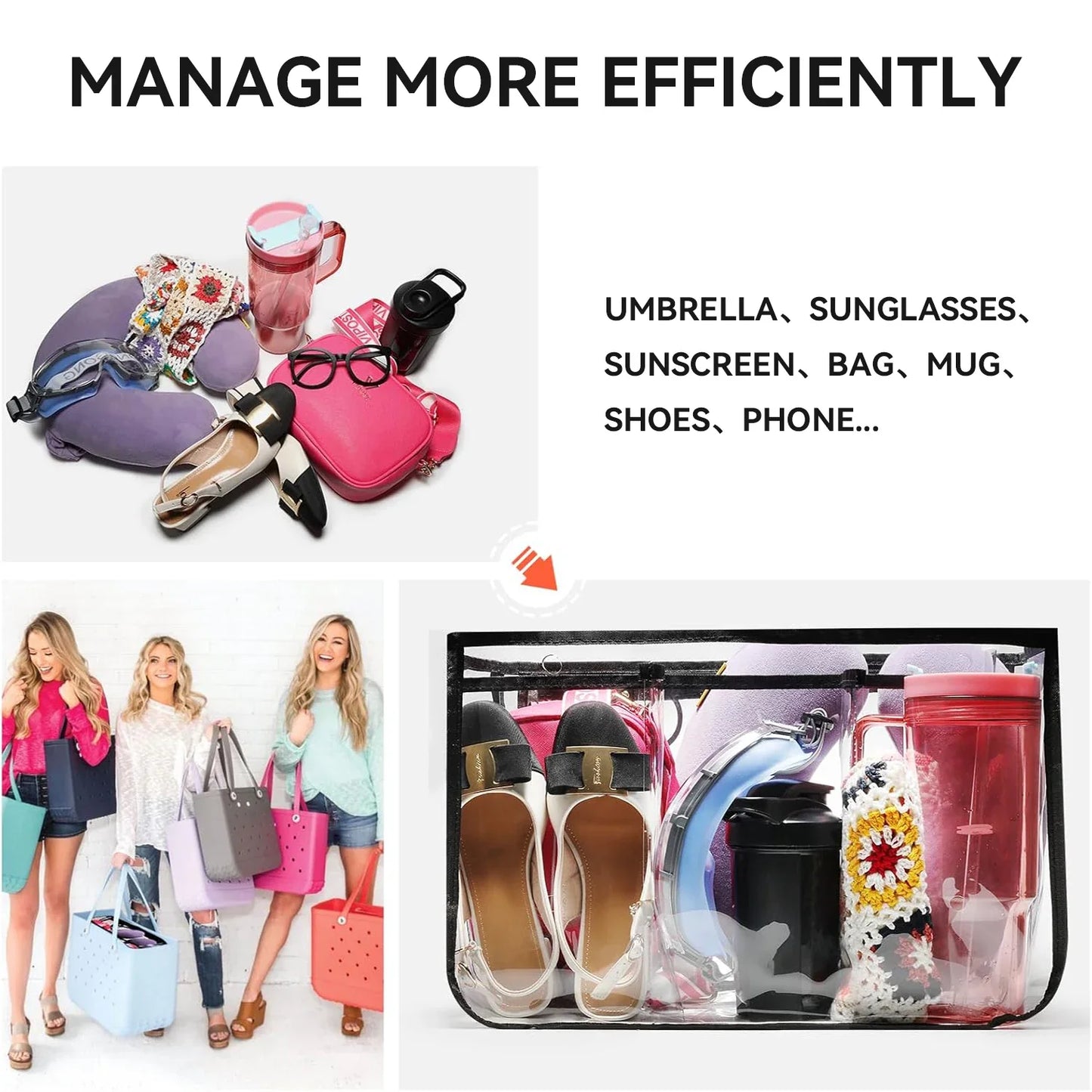 Carvallo Väska-Organizer för Strandväskor | Vattentålig & Lätt | Med Dragkedjefack & Flera Fack | Passar för Bogg Bag XL