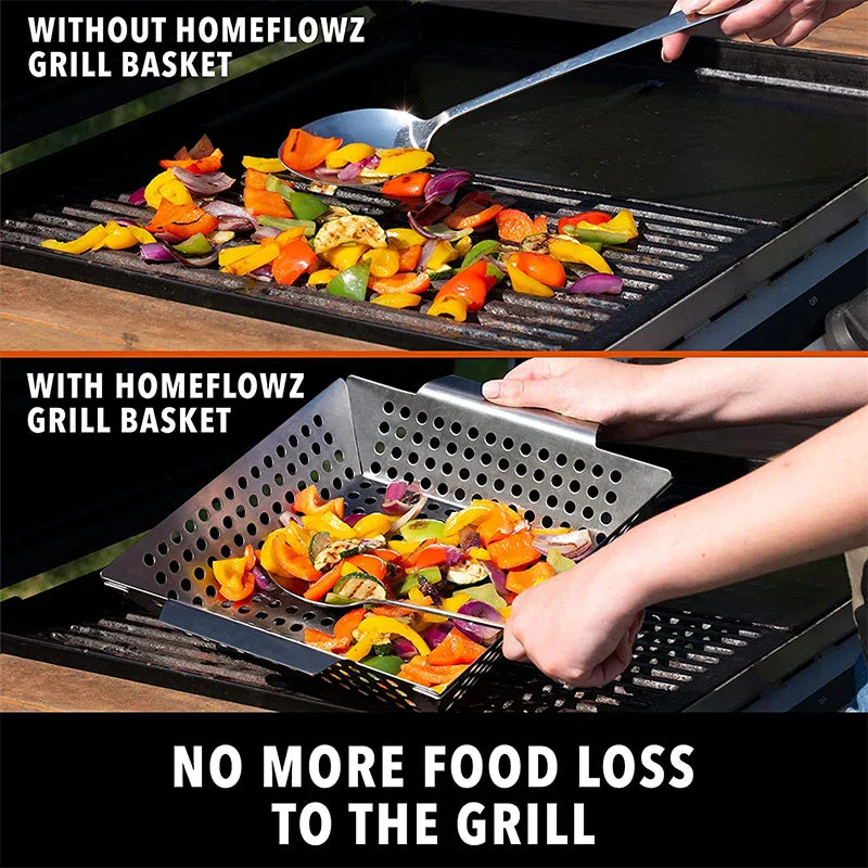 Carvallo Grillkorg i rostfritt stål | För grönsaker & grillat | Värmebeständig & Rostfri | För gas- & kolgrill