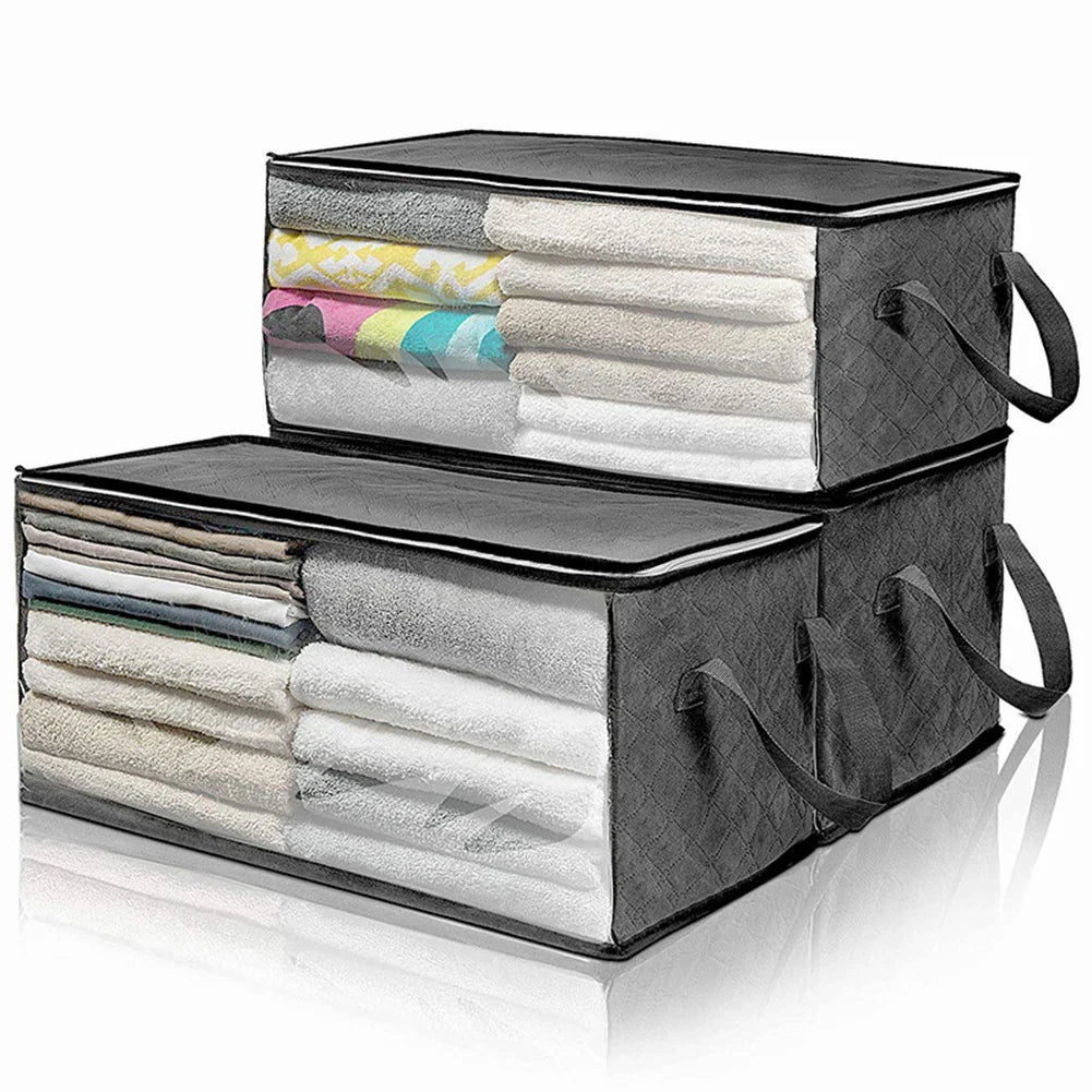 Carvallo Förvaringsväska ClothNest ClearBox | 58×31×30 cm | Med fönster och dragkedja | Filt-, tröja- & klädorganiserare för sovrum & garderob