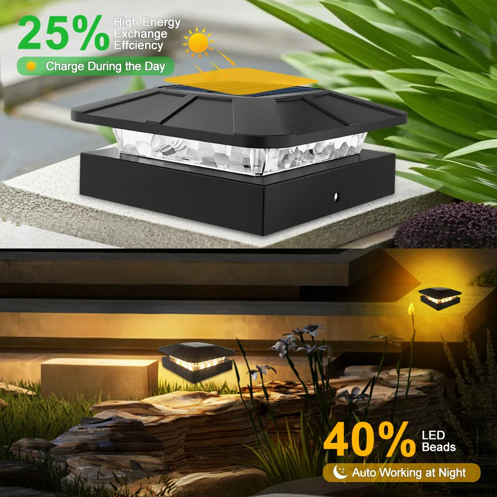 Carvallo Solar-postkapsljus 10 × 10 cm | 3-färgers LED med 2 ljusstyrkenivåer | IP65 solstaketljus för trädgårdsträdpålar