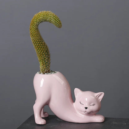 Söt kattblomkruka - Glaserad porslins succulentplanterare