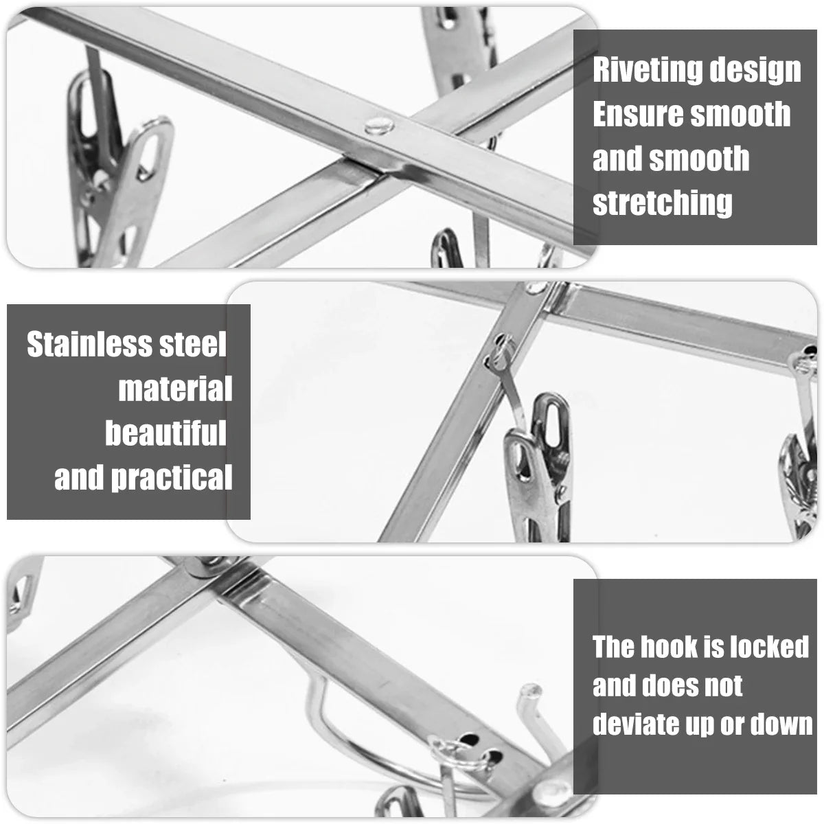 Carvallo DryFold rostfritt stål | Fällbar klädtork med 20/35 klämmor | Vindskyddad & platsbesparande | För strumpor & underkläder
