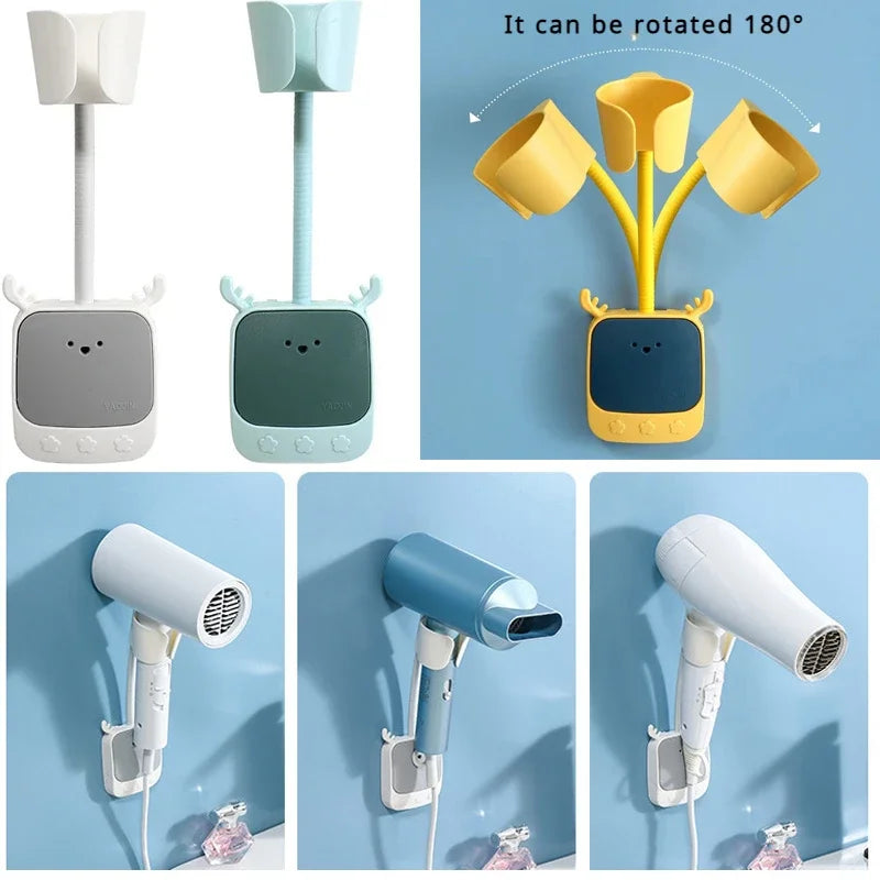 Carvallo Väggfäste för Hårtork | 180° Justerbar & Självhäftande | Universellt Fäste med Cartoon-design | 21 × 7 × 8,5 cm