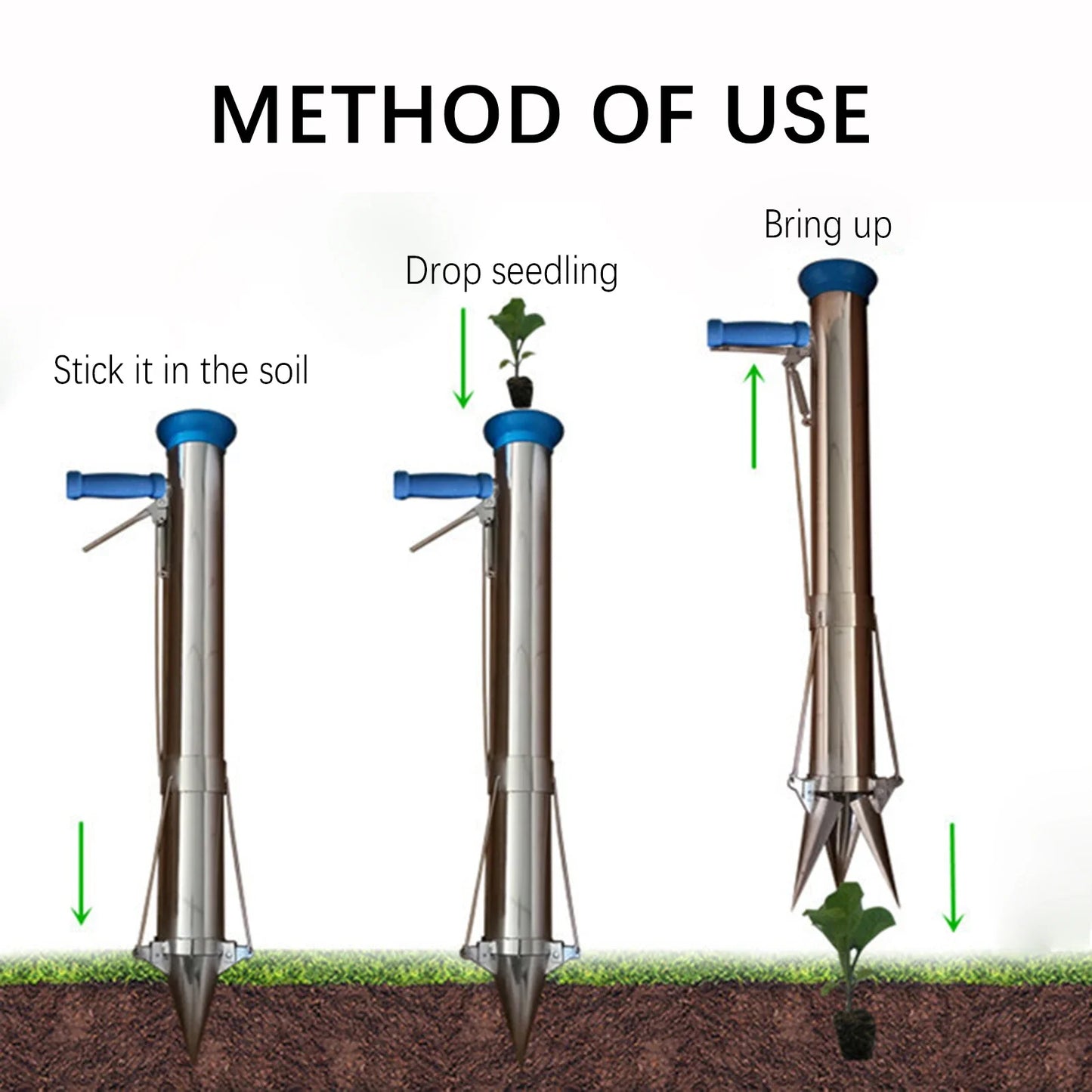 Carvallo PlantPro Manuell Grönsaksplantör | Ergonomiskt Omplanteringsverktyg | Rostfritt stål | 92 cm Längd