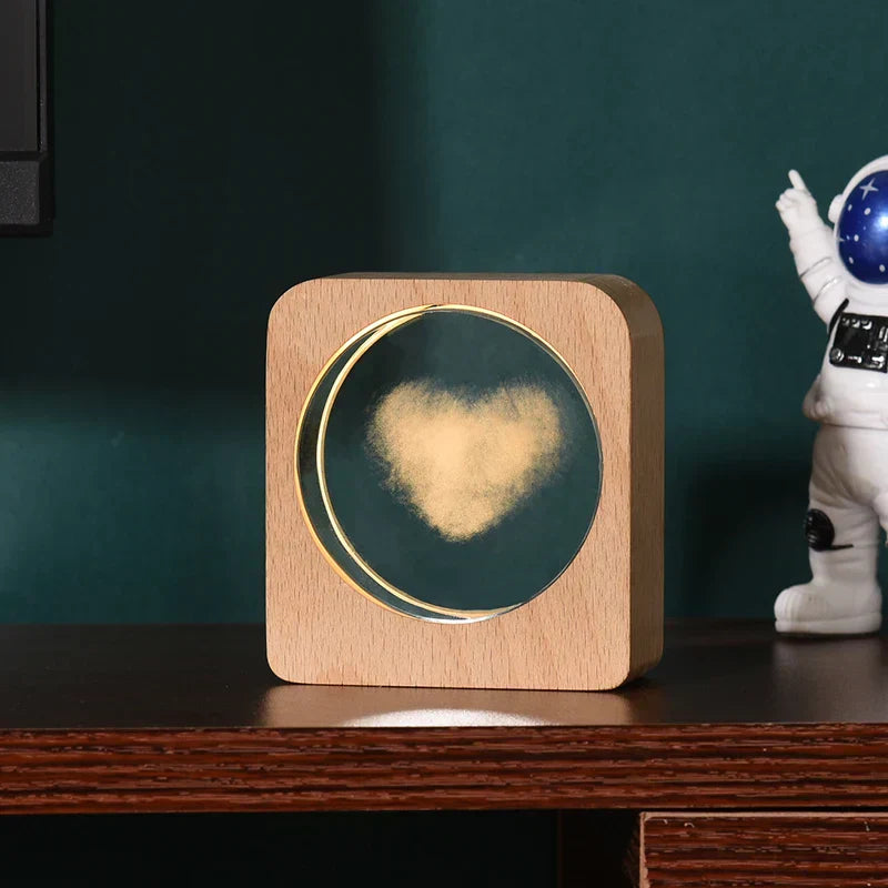 LumiWood - 3D Trä Nattlampa med Gravyr och Varm LED-belysning