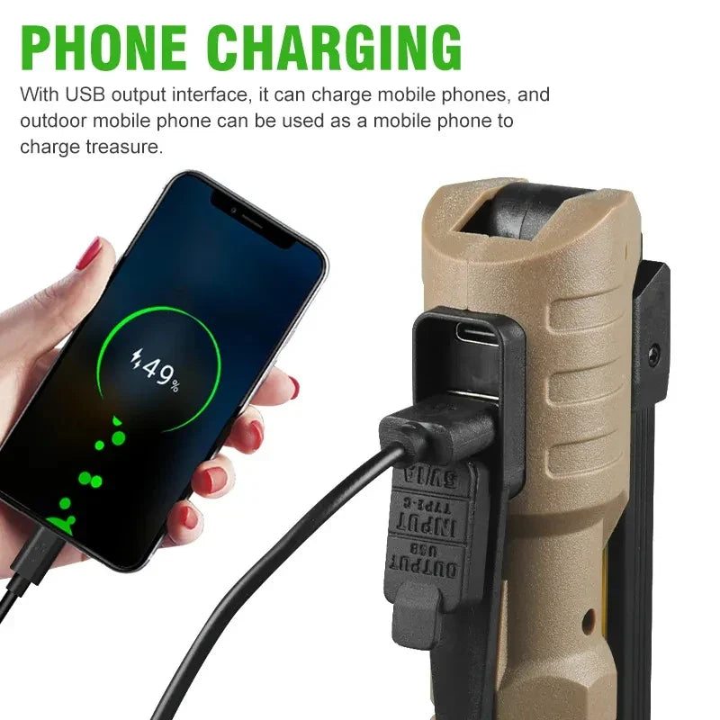 Carvallo FlexBeam Fällbar LED Arbetslampa | 7 Ljusstilar | Med Magnet & Krokar | Typ-C Återuppladdningsbar | För Camping & Nödsituationer