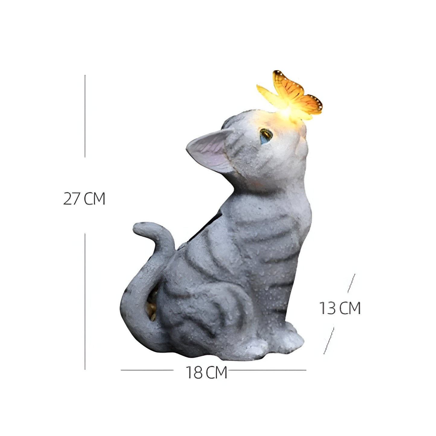 Carvallo Solar-trädgårdsfigur Katt med LED | Väderbeständig & Handgjord | Varmvitt ljus