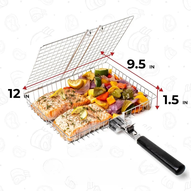 Carvallo | Bärbart grillgaller med handtag | Ideal för fisk, grönsaker &amp; räkor | Rostfritt stål