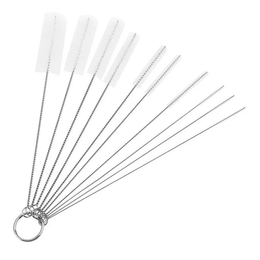 Carvallo Rengöringsborstar Set 10-delar | Rostfritt stål med nylonborst | För sugrör, flaskor, rör & labbutrustning