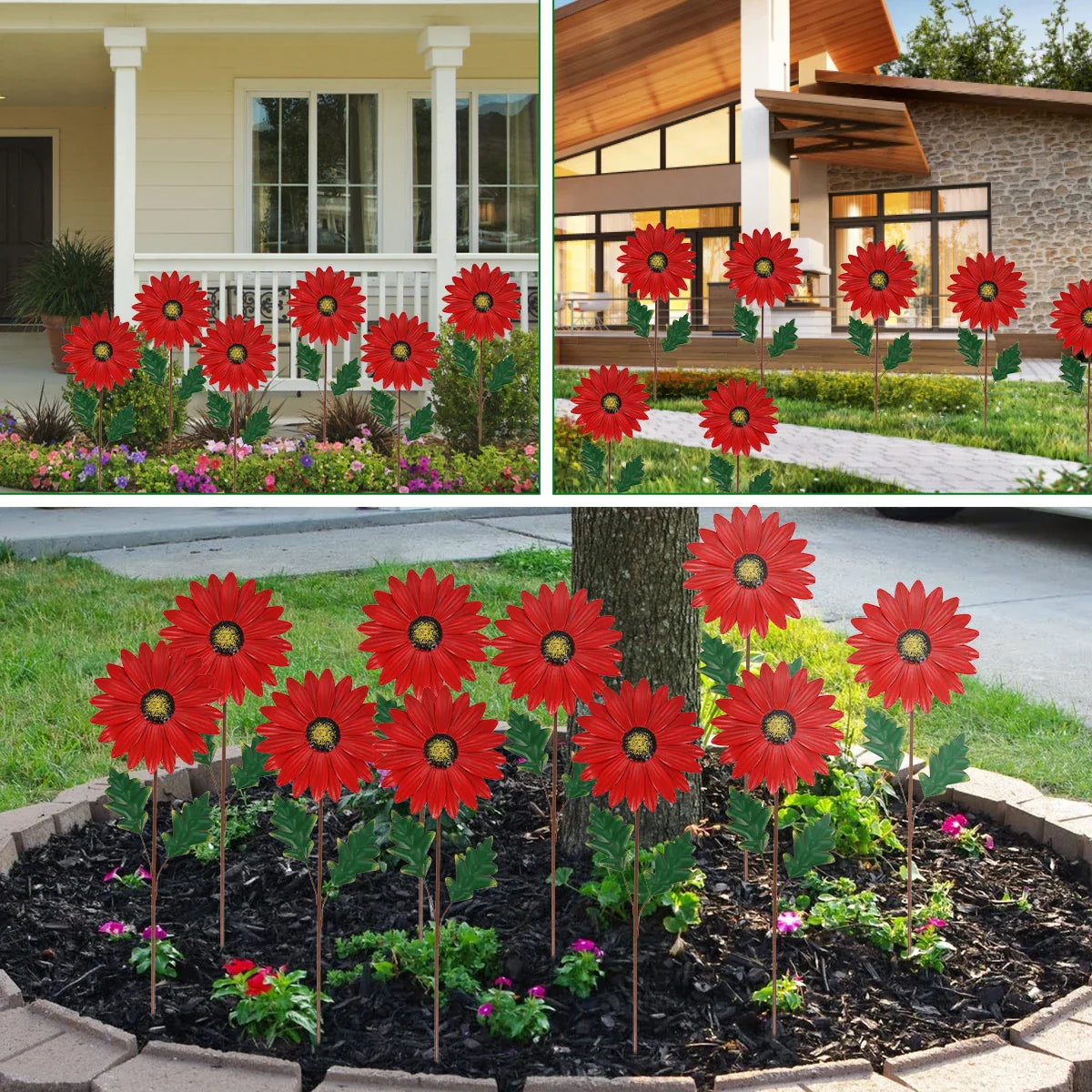 Dekorativ solros av metall för trädgård – Färgade blompinne för utomhus och landskap