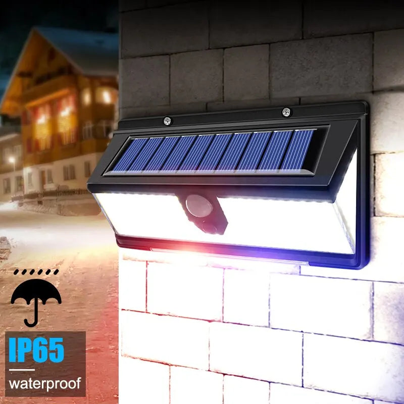 Carvallo Solar Vägglampa med Rörelsesensor | 190 LEDs | 4 Ljuslägen | IP65 Vattentät | För Trädgård, Staket & Ingång