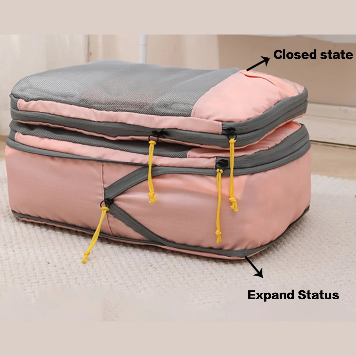 Carvallo Researrangör Set | Kompressionspåsar för kläder & kosmetik | Platsbesparande & rivfast | Oxford-tyg