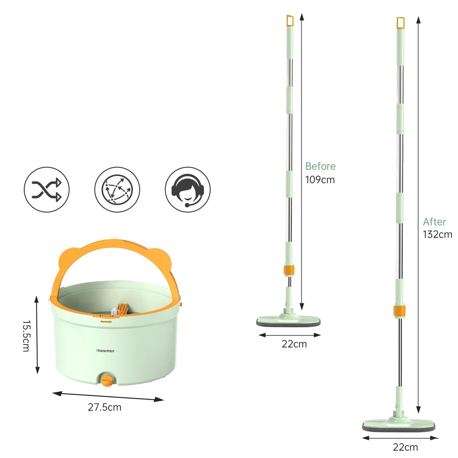 Självrengörande mopp med rotationsfunktion och hink