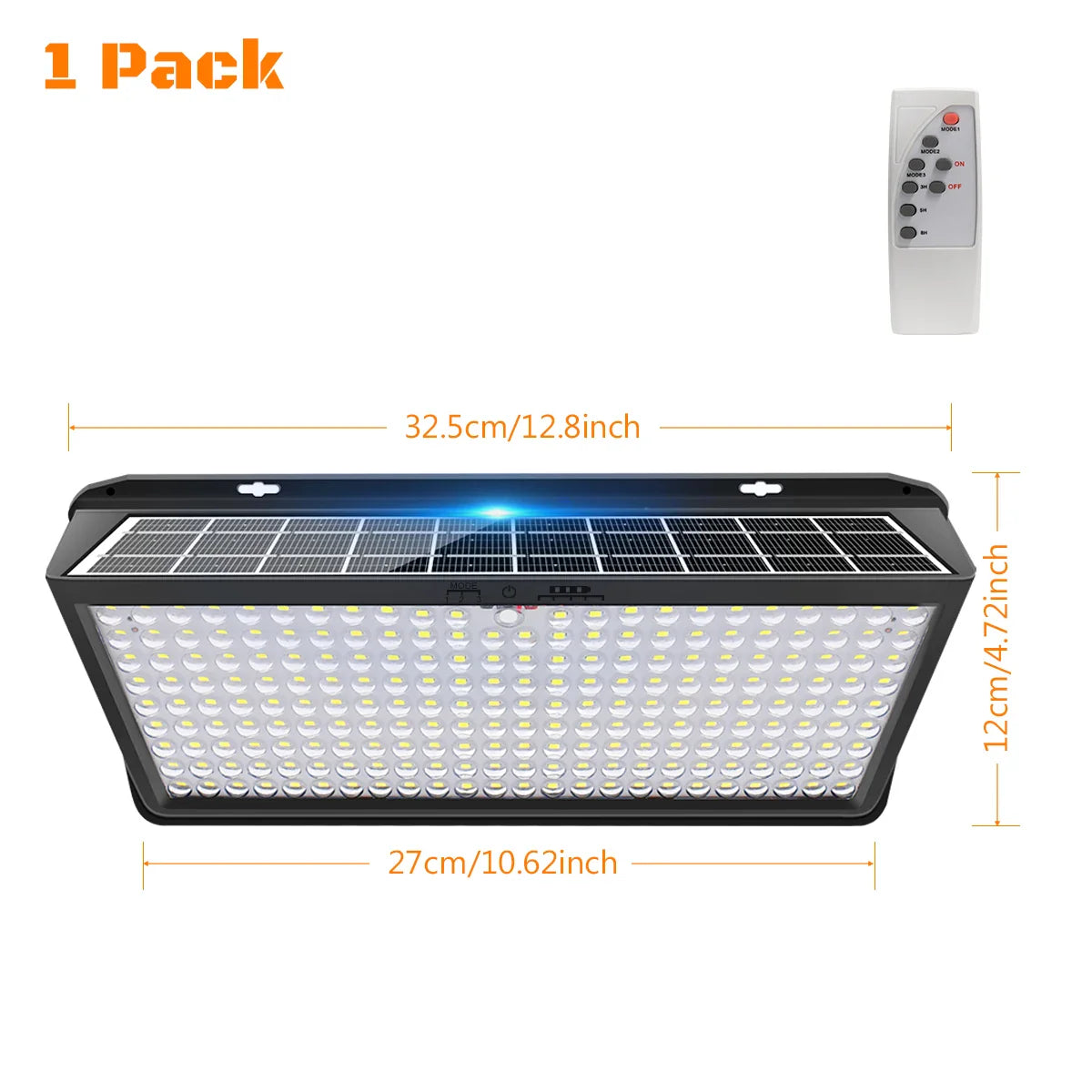 Carvallo UltraShine 258 Solar-vägglampa 258 LEDs | 270° spridningsvinkel | Rörelsesensor med 3 lägen | IP65 Vattentät | För trädgård, garage & stängsel