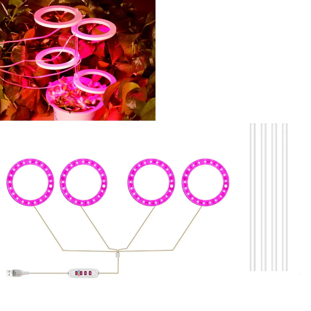 Carvallo Luminara Ring | LED-växtbelysning med timerfunktion | 1–4 huvuden | USB-driven & 5-stegs dimbar