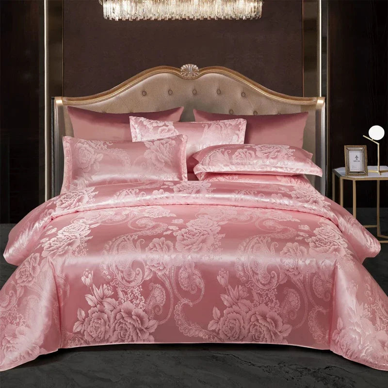 Wostar Satijn Rayon Jacquard Påslakan 220x240 Sommarluxus Dubbelsäng Duntäcke Sängkläder Set