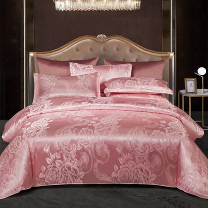 Wostar Satijn Rayon Jacquard Påslakan 220x240 Sommarluxus Dubbelsäng Duntäcke Sängkläder Set