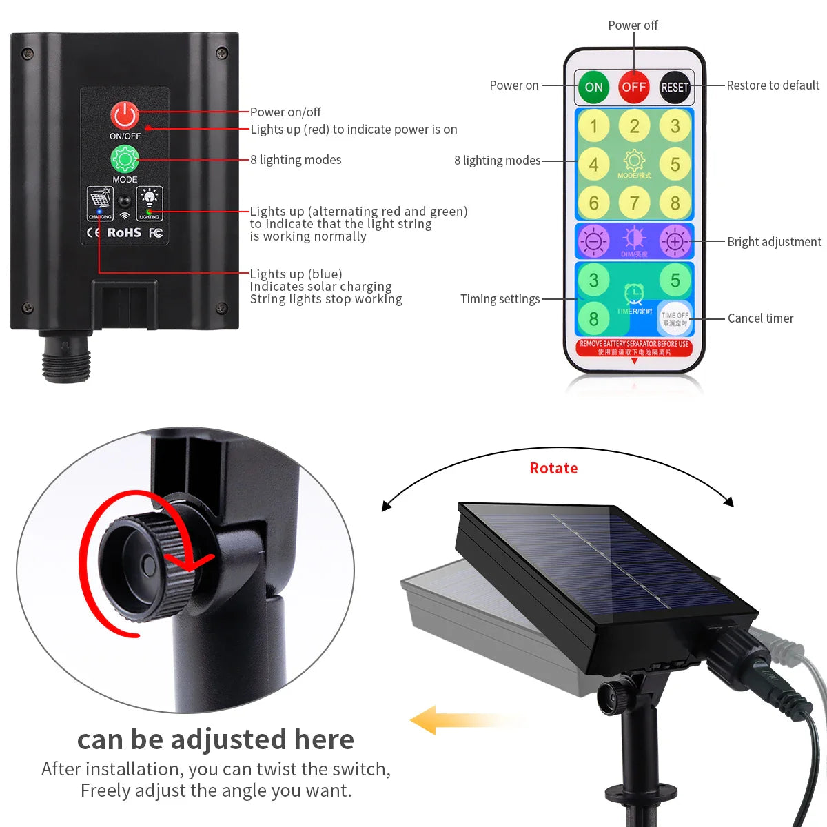 Carvallo Lichterkette 100M LumiSol ProLine | 8 Lägen | IP65 Vattentät | Extra ljusa LEDs | Fjärrkontroll & Snabbladdning | För Trädgård, Bröllop & Jul