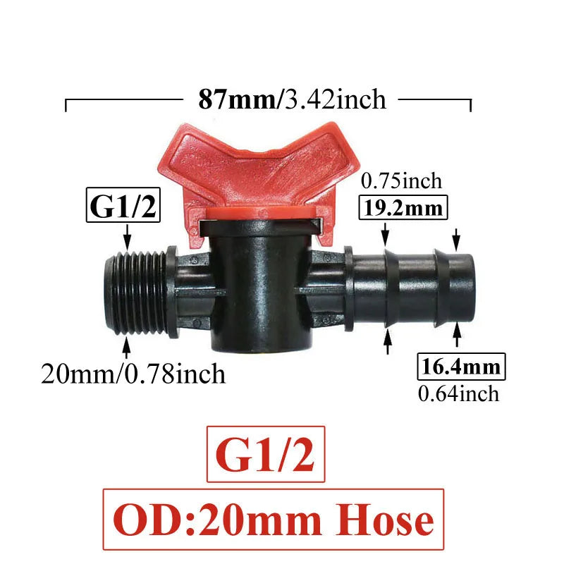 Carvallo FlowTura ConnectPro | Mini-kula ventil med slanganslutning och gänga | För trädgård, PE-slang och droppbevattning
