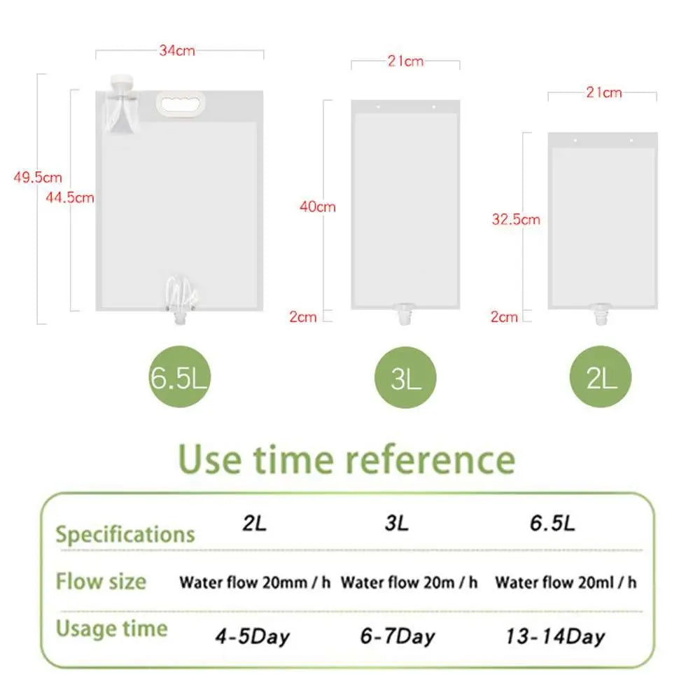 Carvallo växtvattensäck | Upp till 30 dagars automatisk droppbevattning | Med ventil & 1 m slang | 2–6,5 L