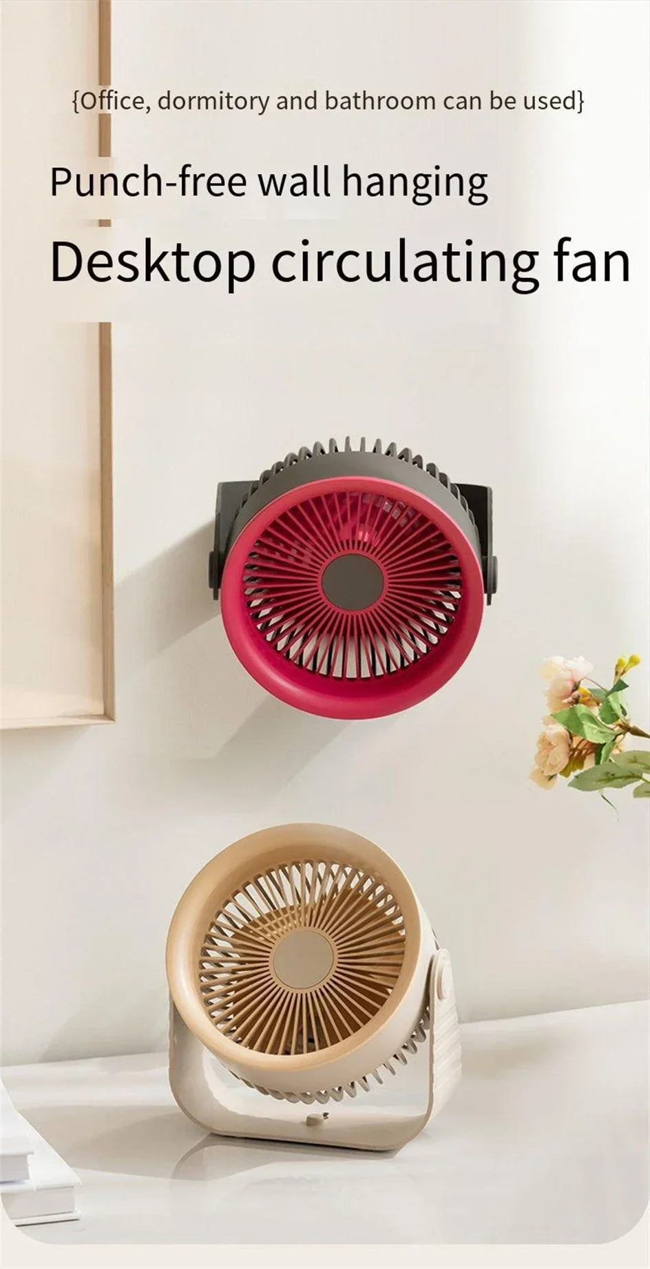 Carvallo BreezeMini | Återuppladdningsbar luftcirkulator | 4 lägen | 3600 mAh batteri | Kompakt & tyst | För kontor, kök & hem