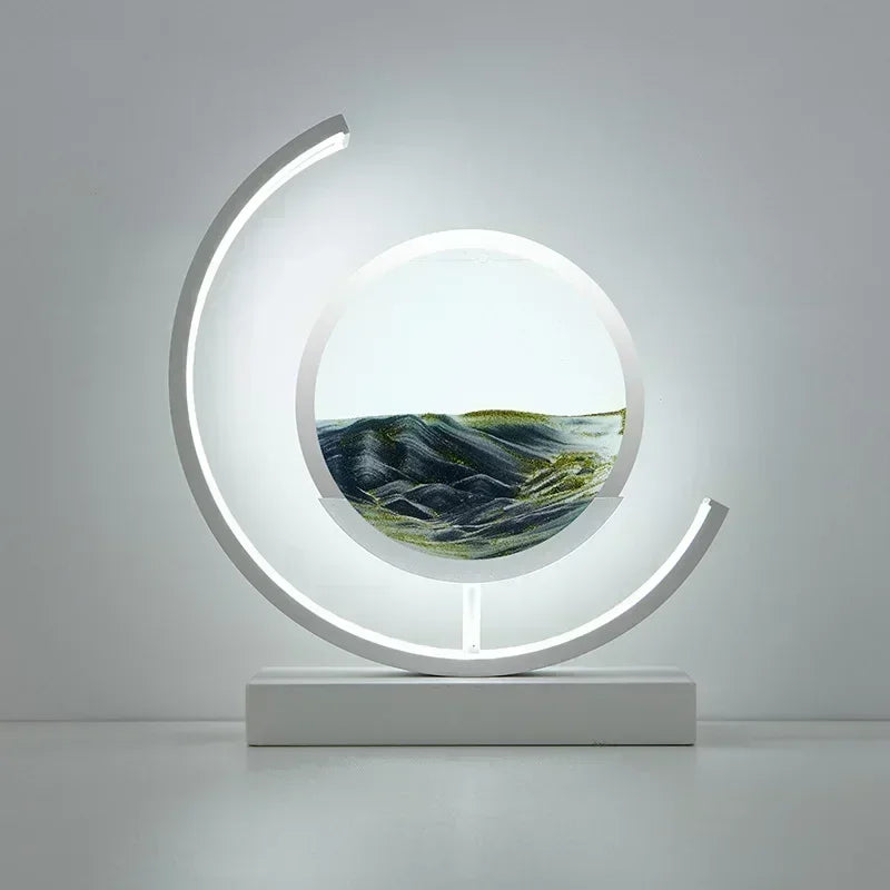 Soluna Drift | LED-bordslampa med rörlig sandbild &amp; 3D-timerglas-effekt