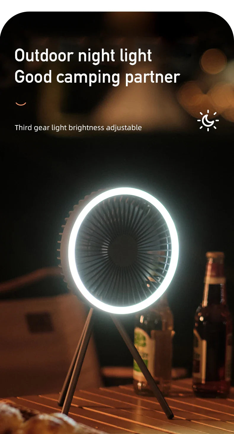 Royallure Bärbar Campingfläkt 10000mAh Uppladdningsbar med LED-lampa & Power Bank