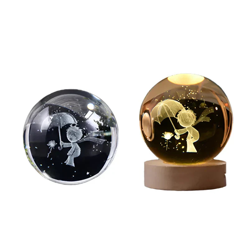 LumiCrystal - 3D LED Nattljus med Stjärnprojektor och Träbas