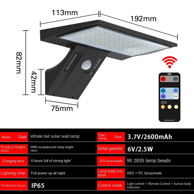 Carvallo Lichtpro Solar Vägglampa Utomhus | Rörelse Sensor &amp; 4 Läge | 90 LEDs | Vattentät &amp; Extremt Ljus